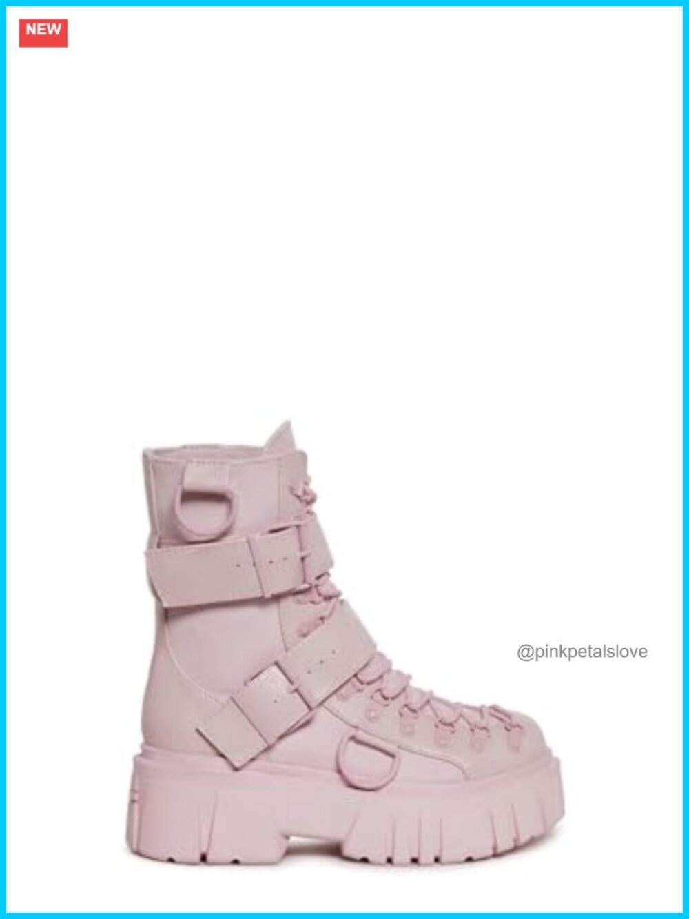 Chunky Vegan Leather Mid-Calf Boots with Buckles D-Rings Zip